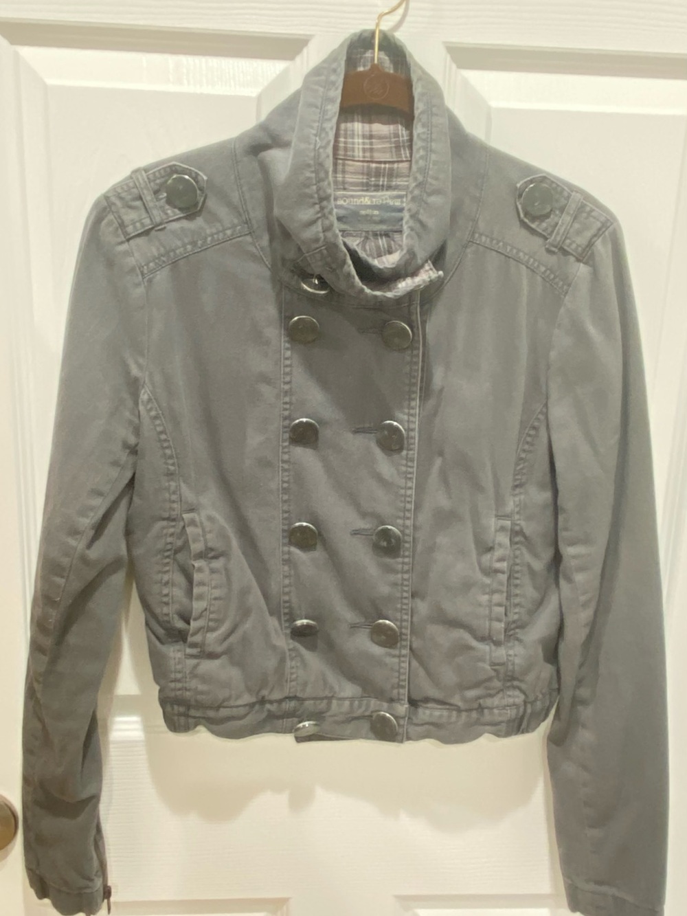 Sound & Matter Gray Double-Breasted Pea Jacket with Stand Collar